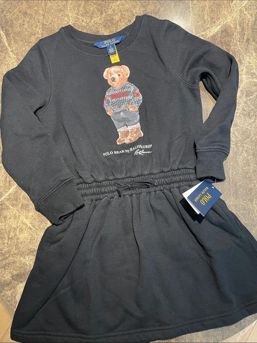 NWT Ralph Lauren Navy Sweatshirt dress with Polo Bear Graphic girls size 5